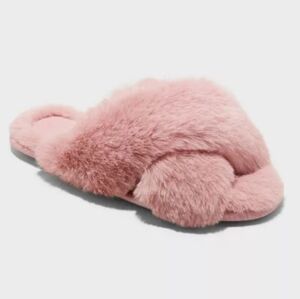 Women's Paris Crossband Slide Slippers Blush Pink Starts Above Size XL 11/12